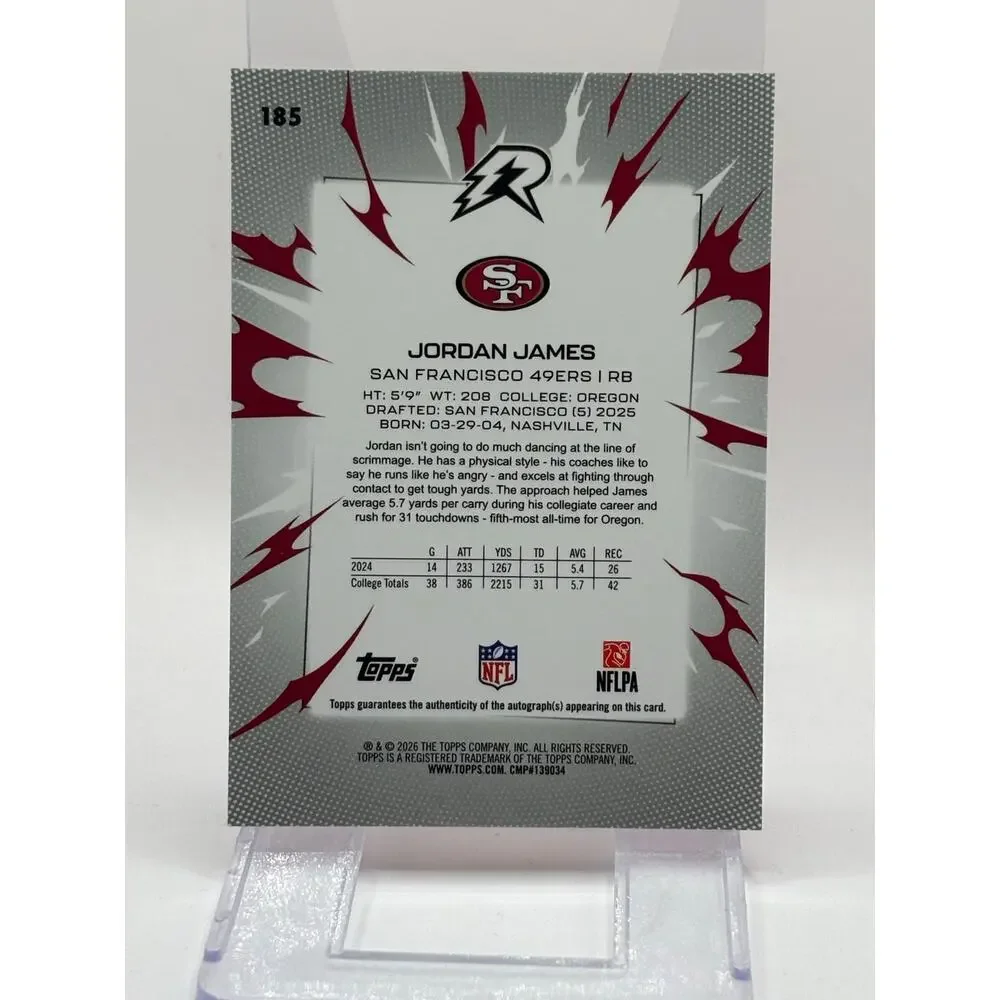 2025 Topps Resurgence Jordan James Rookie Orange Surge Auto 22/25 SP 49ers RC